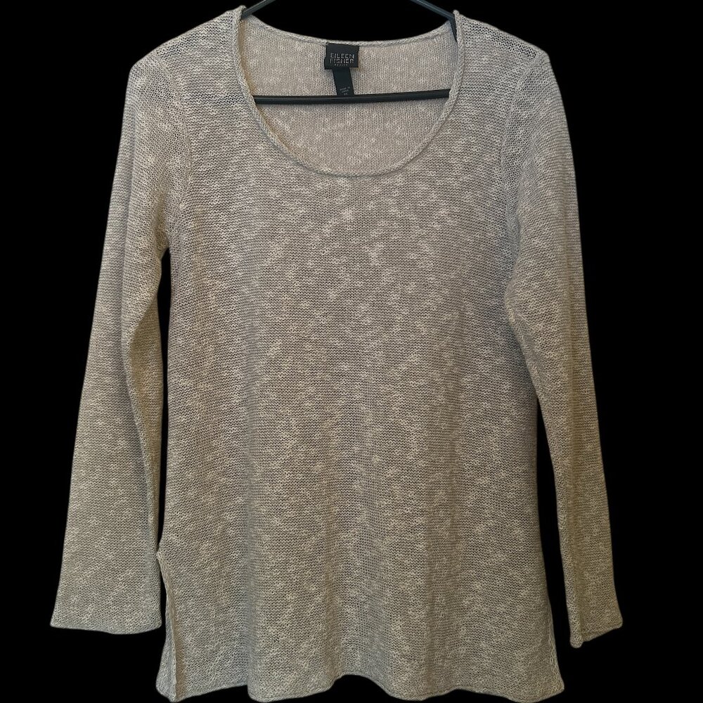 Eileen Fisher heathered grayish-beige linen-blend lightweight sweater sz PS